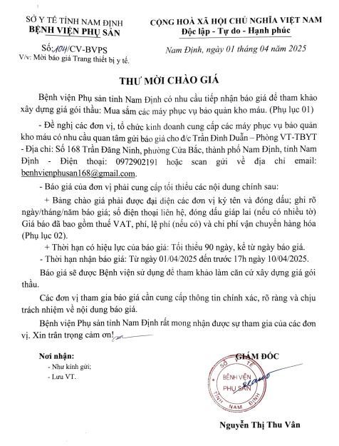 MỜI BÁO GIÁ TRANG THIẾT BỊ Y TẾ