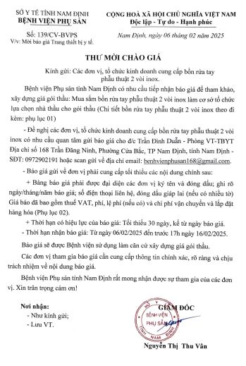 MỜI BÁO GIÁ TRANG THIẾT BỊ Y TẾ