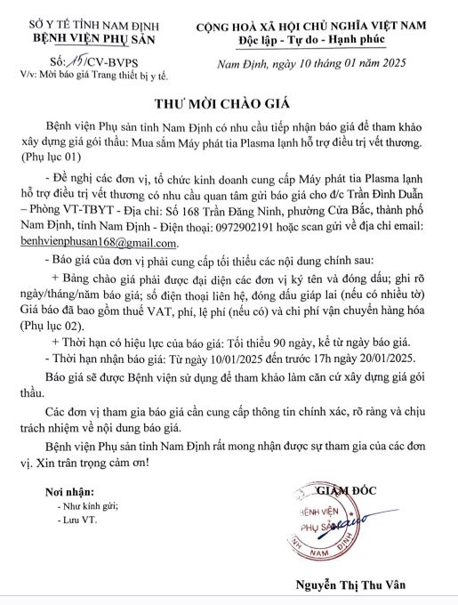THƯ MỜI CHÀO GIÁ