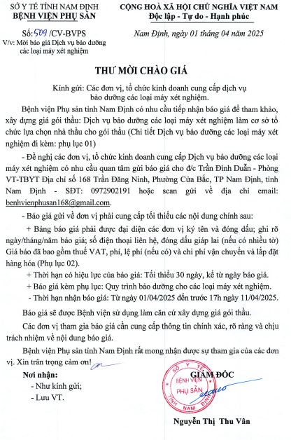 MỜI BÁO GIÁ DỊCH VỤ BẢO DƯỠNG CÁC LOẠI MÁY XÉT NGHIỆM