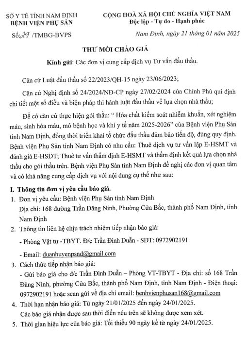 ĐẤU THẦU GÓI THẦU " Hóa chất kiểm soát nhiễm khuẩn"