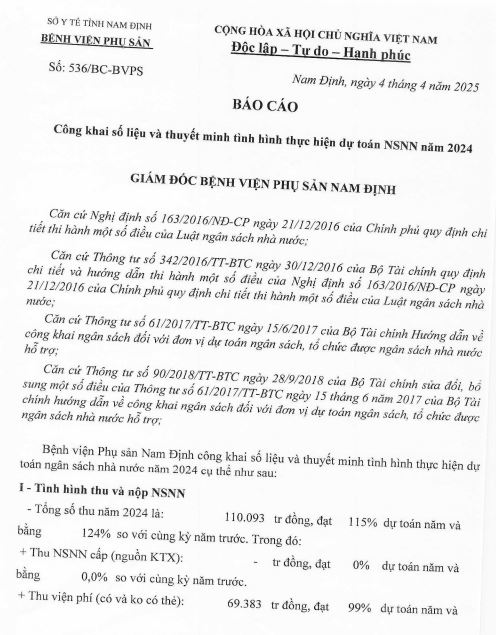 CÔNG KHAI SỐ LIỆU VÀ THUYẾT MINH TÌNH HÌNH THỰC HIỆN DỰ TOÁN NSNN NĂM 2024