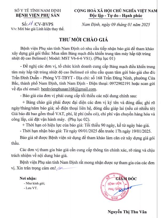 THƯ MỜI CHÀO GIÁ