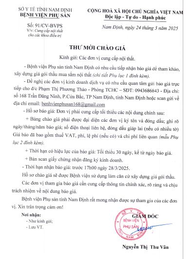 MỜI CHÀO GIÁ CUNG CẤP NỘI THẤT