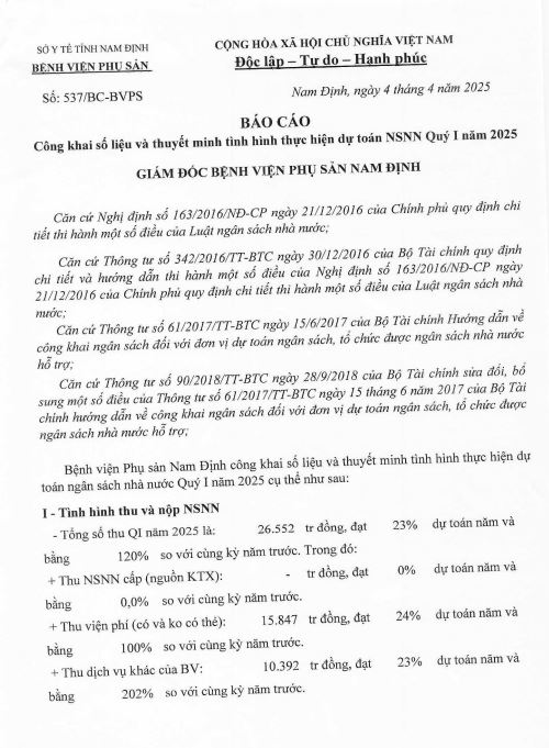 CÔNG KHAI SỐ LIỆU VÀ THUYẾT MINH TÌNH HÌNH THỰC HIỆN DỰ TOÁN NSNN QUÝ I NĂM 2025