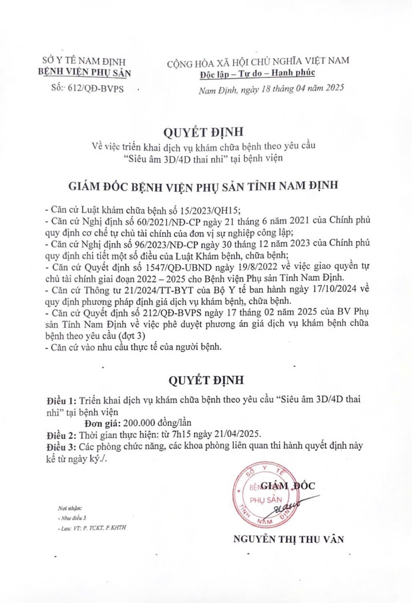 TRIỂN KHAI DỊCH VỤ KCB THEO YÊU CẦU:" SIÊU ÂM 3D/4D THAI NHI"