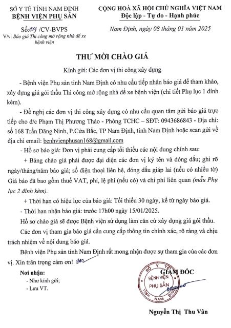 THƯ MỜI CHÀO GIÁ