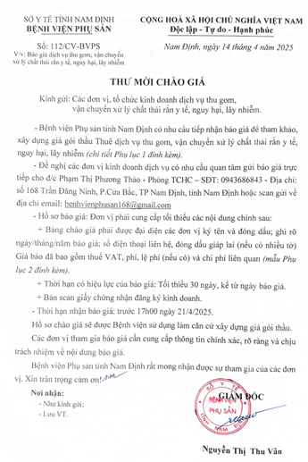 Thư Mời Chào Giá