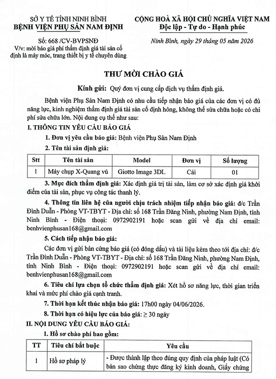 THƯ MỜI CHÀO GIÁ