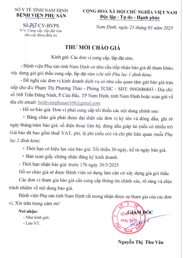 BÁO GIÁ CUNG CẤP, LẮP ĐẶT RÈM CHO CÁC KHOA ĐIỀU TRỊ