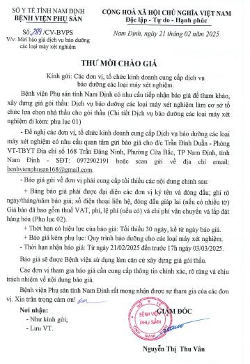 MỜI CHÀO GIÁ BẢO DƯỠNG CÁC LOẠI MÁY XÉT NGHIỆM