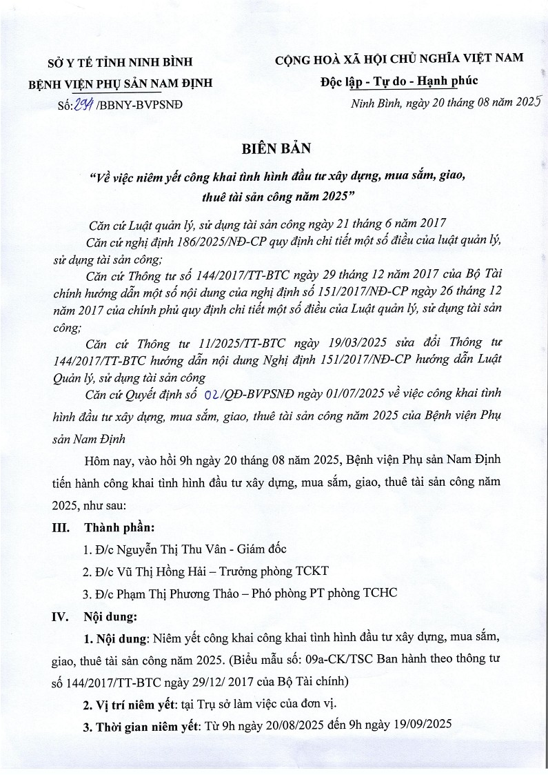 NIÊM YẾT CÔNG KHAI SỐ 294