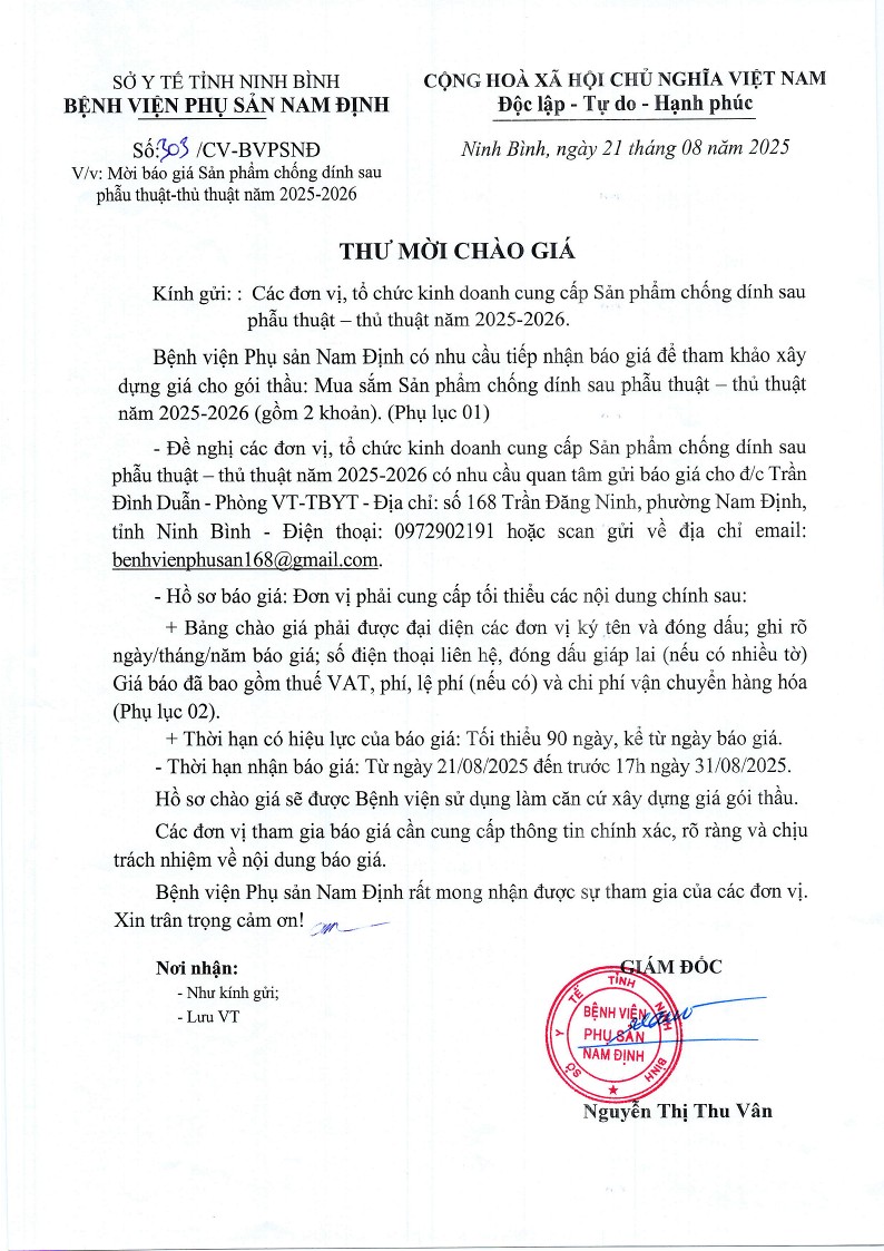 CHÀO GIÁ SẢN PHẨM CHỐNG DÍNH SAU PHẪU THUẬT-THỦ THUẬT NĂM 2025-2026