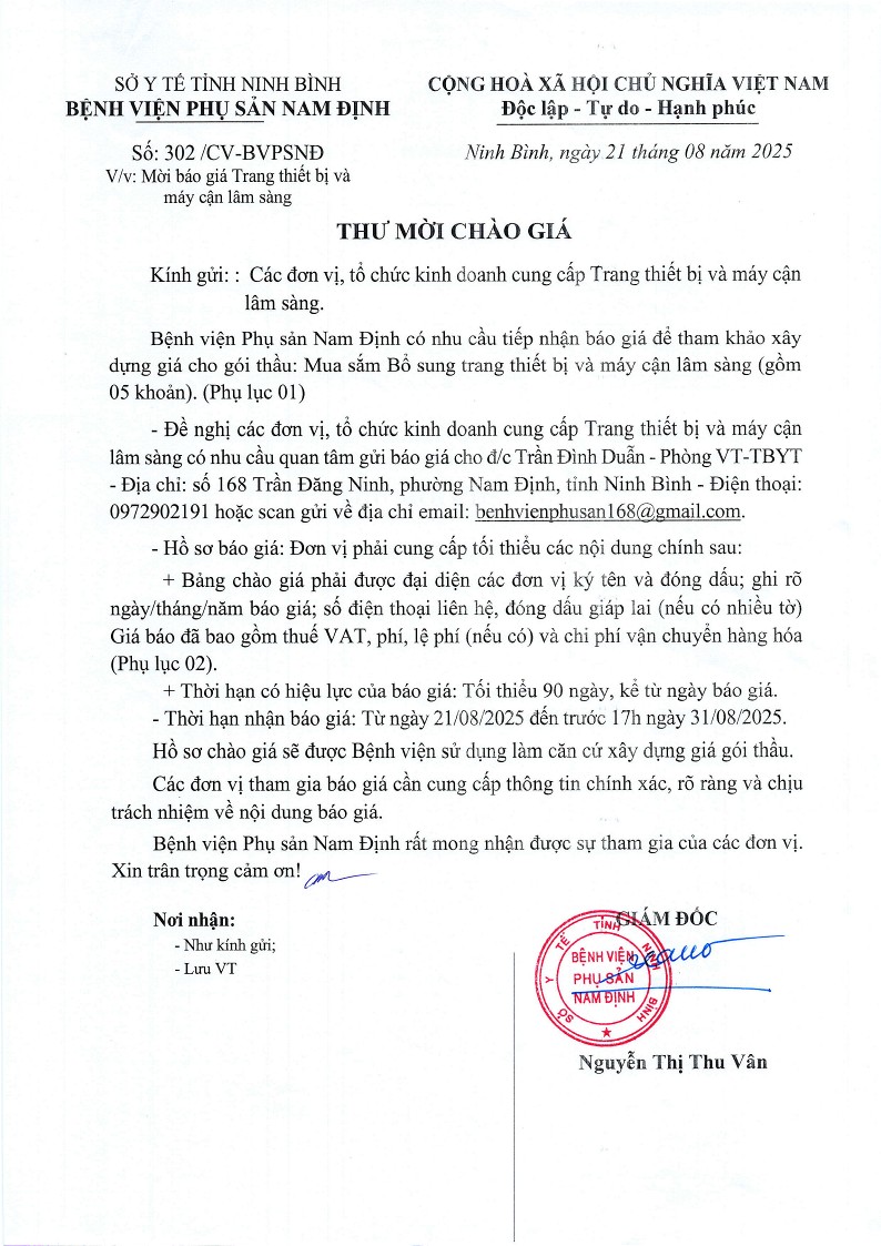 MỜI BÁO GIÁ TRANG THIẾT BỊ VÀ MÁY CẬN LÂM SÀNG