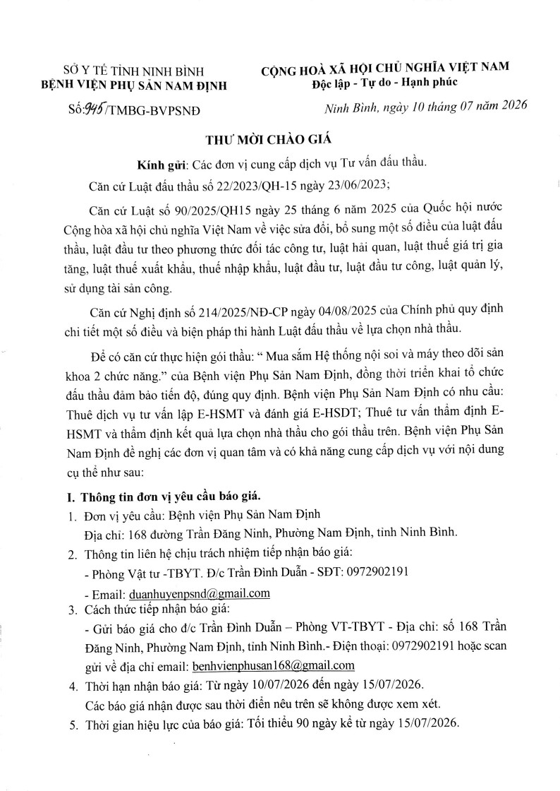 Thư chào giá TV hệ thống nội soi & máy theo dõi sản 2 chức năng