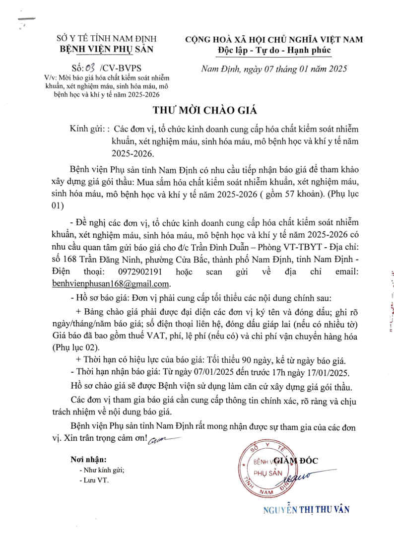THƯ MỜI CHÀO GIÁ